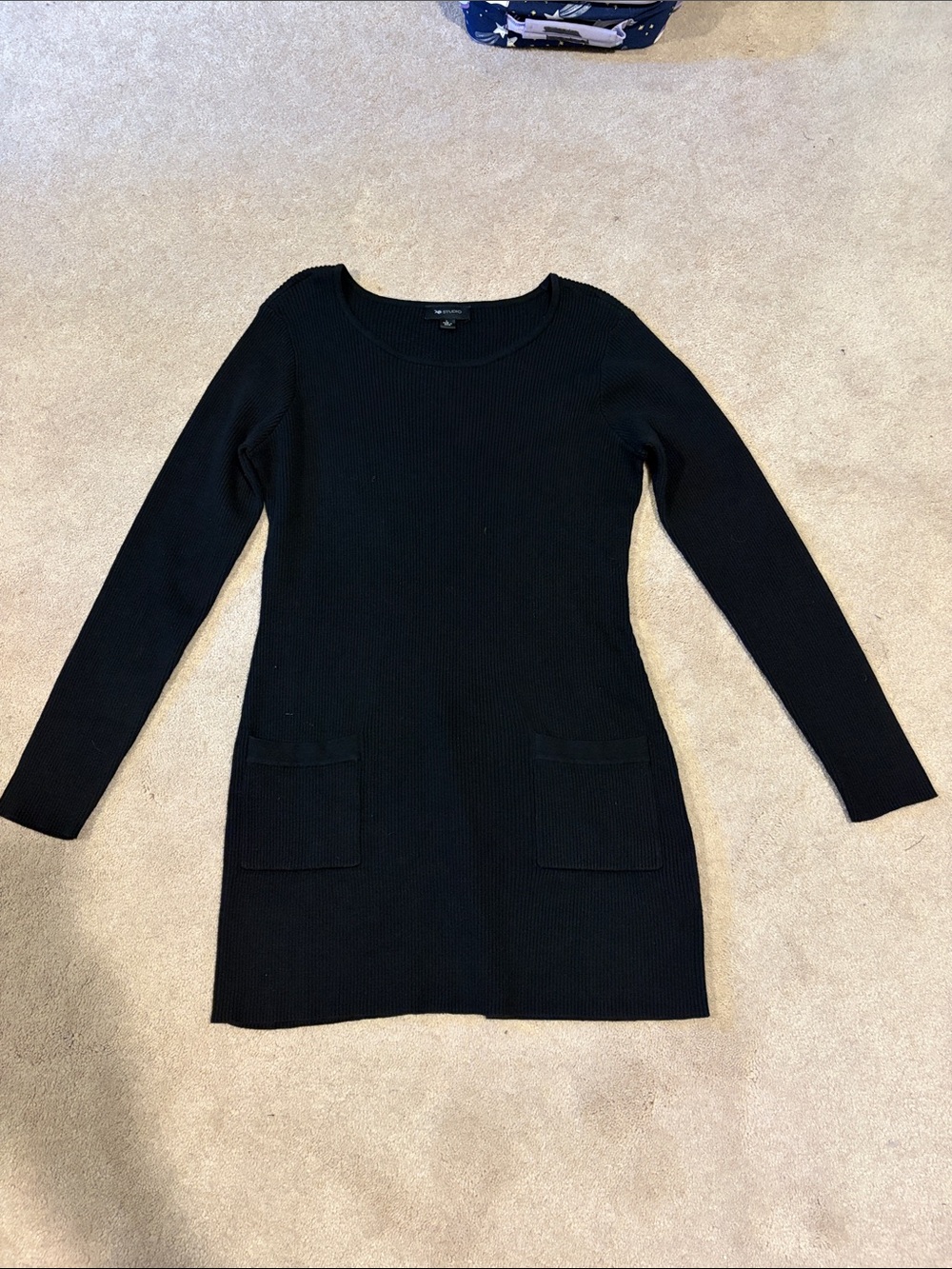 Black long sleeve knit dress with